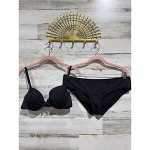 Y2K Gap Body Bikini Set Women 36B/L Black Underwire Hipster 2006 Swim Resort